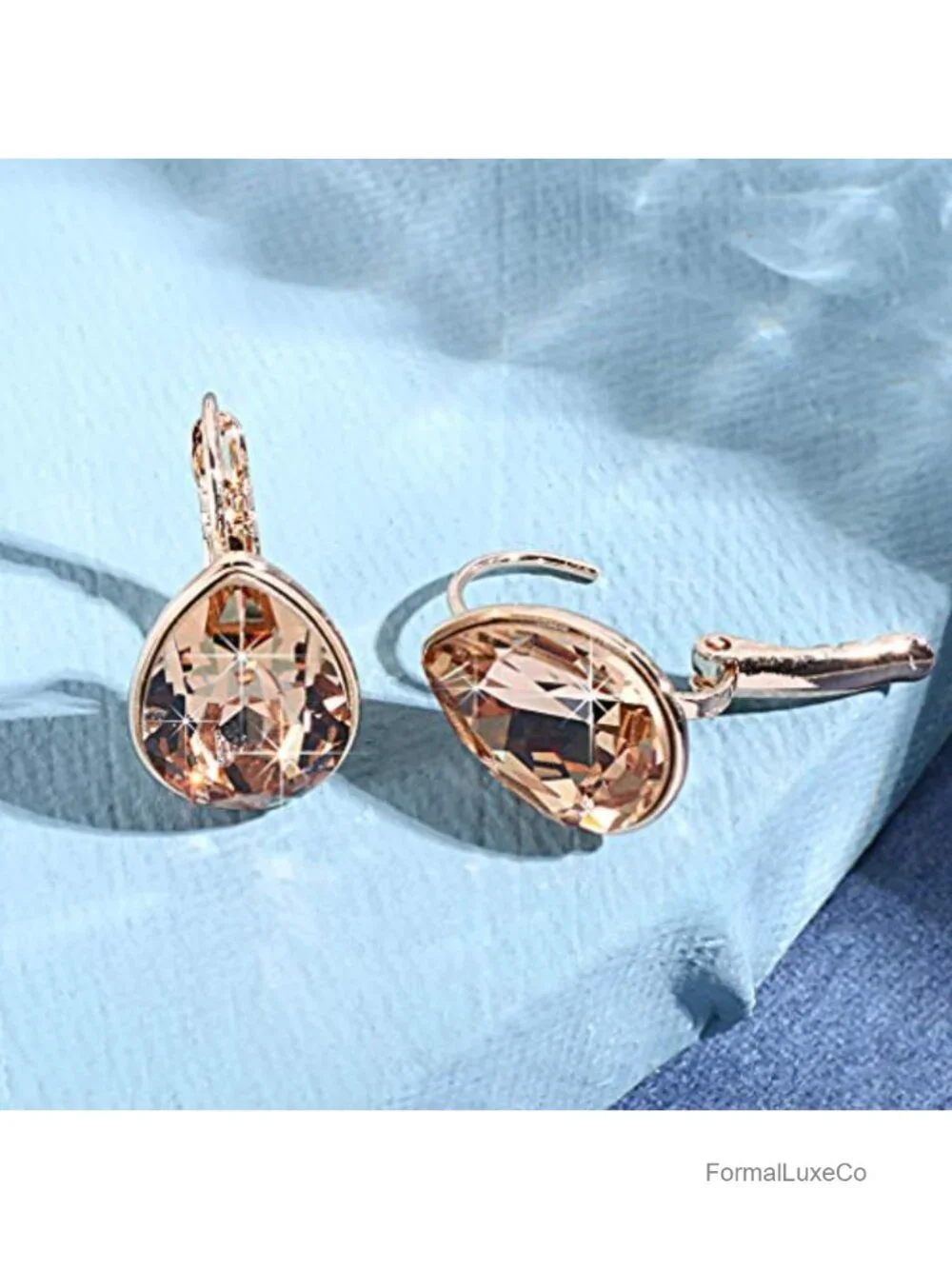 Austrian Crystal Teardrop Leverback Drop Earrings 14K Gold Plated Women Dangle